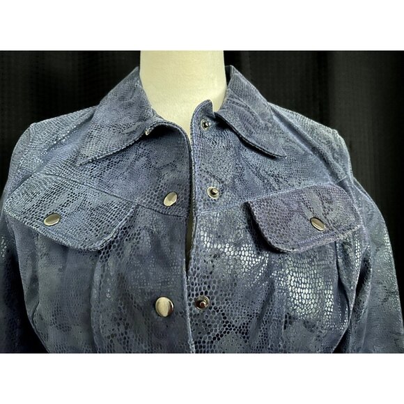 Vintage Y2K 90s Steve Madden Blue Leather Snakeskin Jacket SM Pants Size 8  Set - Picture 3 of 14